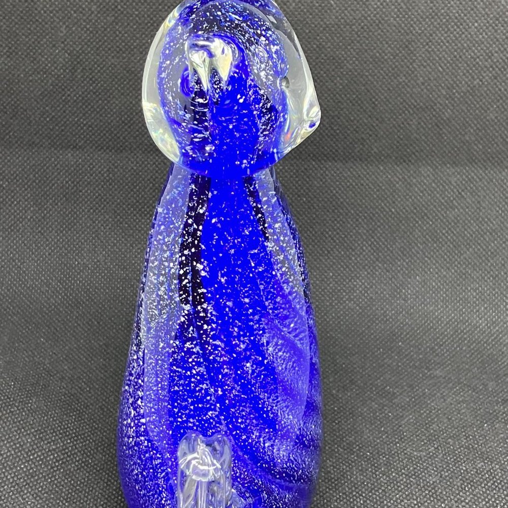 Cobalt blue glass gold flecks glass kitty cat art figure paperweight 6.5 in - Picture 6 of 7